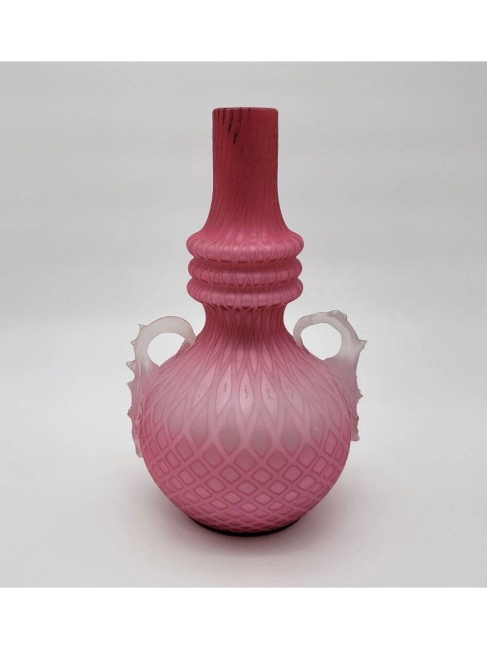 Victorian Pink Cased Satin Glass Vase Diamond Quilt